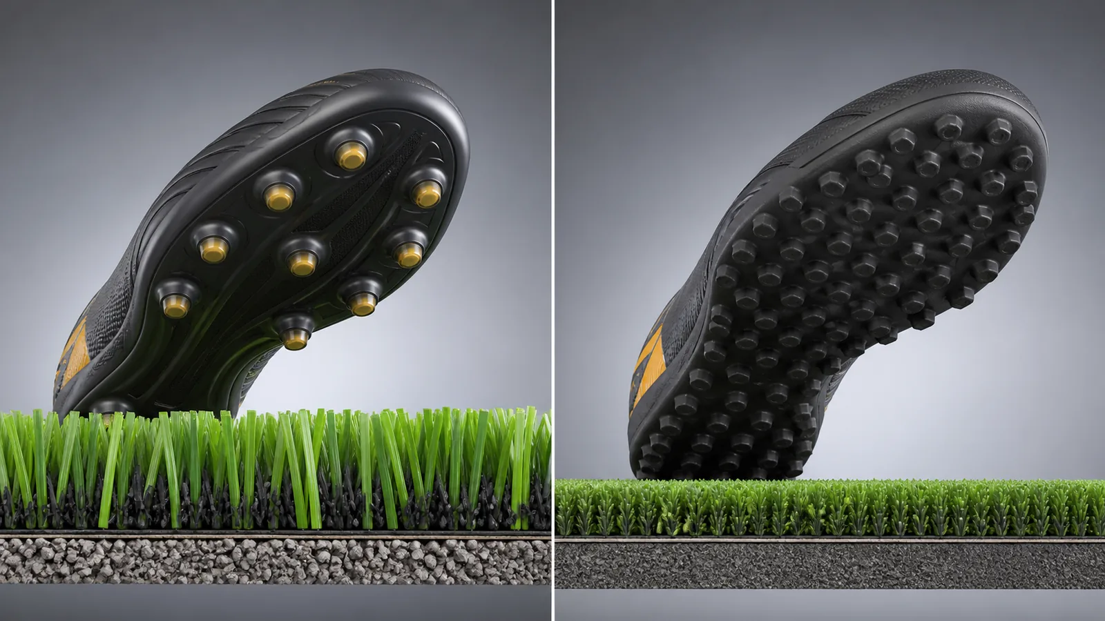 AG moulded studs and TF rubber lugs compared on artificial surfaces