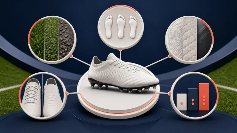 Football boots buying guide showing surface, fit, upper, closure and budget choices